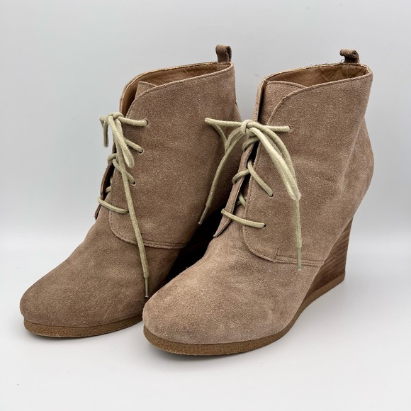 Steve Madden Danni Wedge Ankle Boots Womens 8.5M Beige Lace Up Leather - Picture 4 of 10